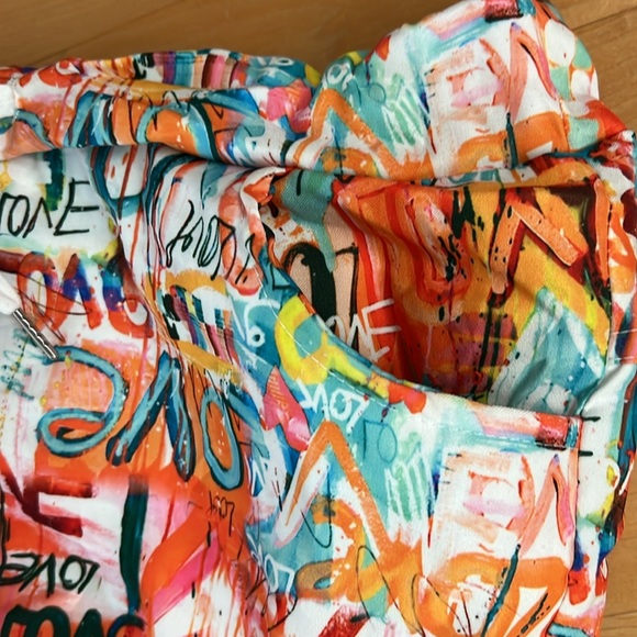 🧡LOVE Grafitti Abstract Drawstring Joggers / Pants | Orange/Teal | S/M - Picture 10 of 17